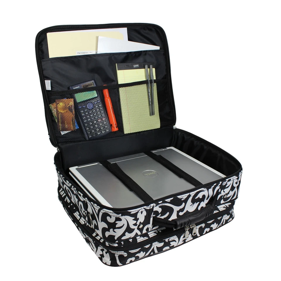 Estuche para portátil World Traveler Rolling de 17 pulgadas - Borde negro Damasco Foto 3 de 4