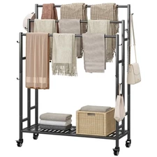 Towel Rack 3 Tier Free Standing Metal Towel Stand with Storage Shelf and Whee...
