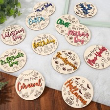 First Holiday Baby Milestone Cards 12 Pcs Wooden Discs Photography Prop Gift