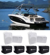  4 Rockville HP65S 6.5" Marine Box Speakers w/ Swivel Brackets Covers For Boats