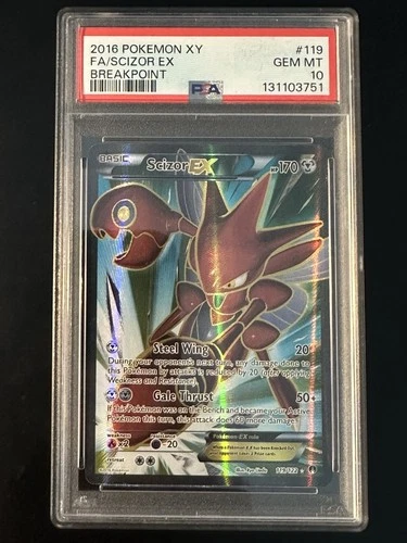 2016 POKEMON XY BREAKPOINT #119 FULL ART SCIZOR EX PSA 10