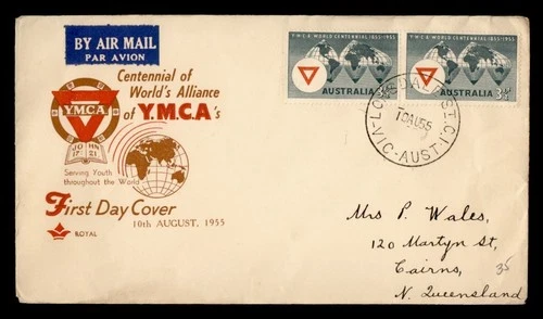DR WHO 1955 AUSTRALIA FDC YMCA ANIV ROYAL CACHET R49889