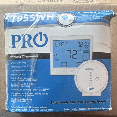 PRO T955WH Wireless Programmable Thermostat 2H/2C White w/ Base Module