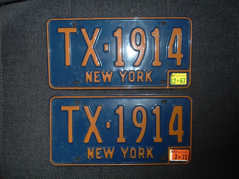 1967 New York License Plates Pair (TX1914) NY 67 YOM Car Auto Pass