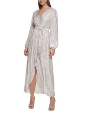 GUESS Metallic-Striped Faux-Wrap Maxi Dress Size 10 NWOT’s