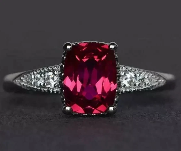 Anillo de diamantes rojos rosas naturales corte cojín certificado de 4 quilates acabado en oro blanco VVS1 Foto 4 de 4