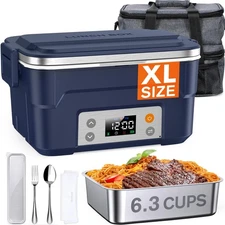 EAST OAK XL 6.3-Cup Cordless Electric Heated Lunch Box for Adults Car Office