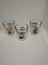 Family Guy Shot Glasses Set Of 3 Peter, Stewie, Quagmire 2004 Fox icup Inc.