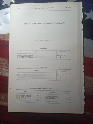 ~1906 Rare Streetcar Report FRENCH POINT STREET RAILWAY Pittsburgh PA Trolley  