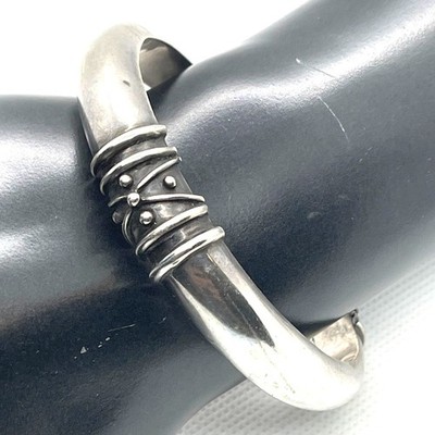 Vintage Deborah Armstrong 925 Sterling Silver Hollow Dome Cuff Bracelet Signed