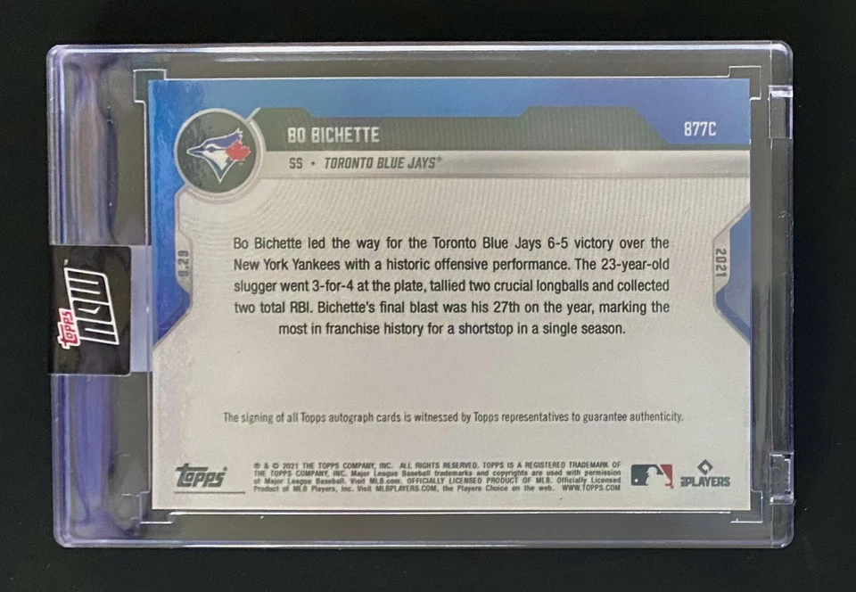 2021 MLB Topps Now On-Card Auto Bo Bichette 12/25 877C - Image 2 of 2