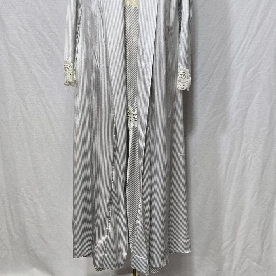 复古 Christian Dior 内衣长袍懒人套装女式银色条纹蕾丝美国 80 年代 — 第 4/4 张图片