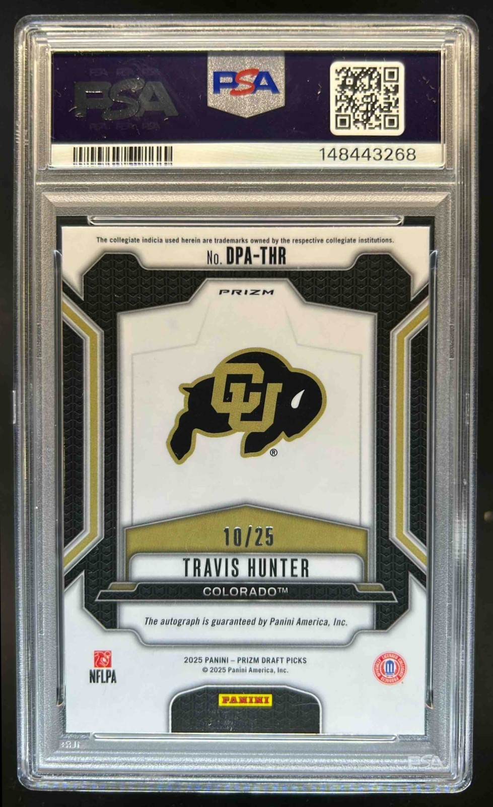 2025 Panini Prizm Draft Picks Travis Hunter Auto RC Mojo #/25 Buffaloes PSA 10 view 2