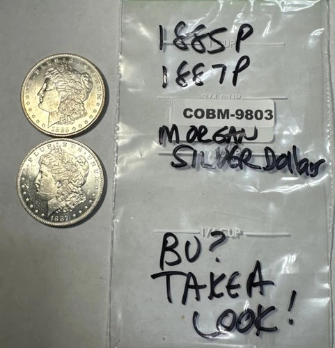 Lot of 2 Morgan Dollars 90% Silver 1885-P & 1887-P BU? See Pics COBM-9803