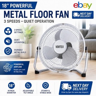 FLOOR FAN 18" HIGH VELOCITY STANDING AIR COOLING BEDROOM HOME OFFICE 3 SPEED