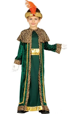 COSTUME MELCHIORRE CARNEVALE BAMBINO VESTITO GUIRMA PRESEPE RE MAGIO VERDE