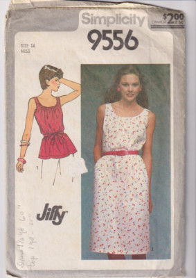 9556 SIMPLICITY c.1980 - Pullover Sleeveless DRESS or TOP - Sz 14 B 36''