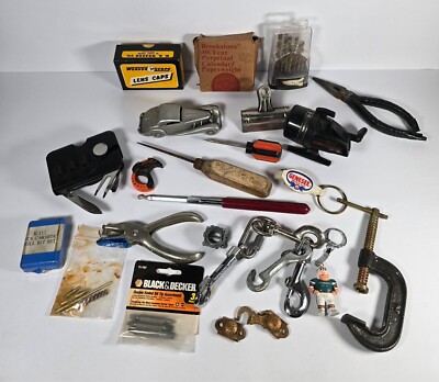 Junk Drawer Group Lot Estate Mix Trinkets Tools Collectibles Random Assorted