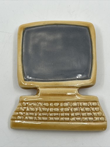 Vintage Estate Ceramic Desktop Computer Brooch Pin 2”
