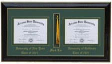 Double diploma frame with tassel BLK/GREEN 6x8,7x9,8x10,8.5x11,11x14