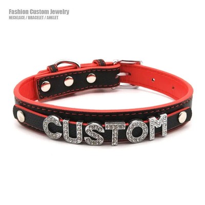 Black Red Mixed Leather Customized Letters Collar Choker Necklace KING Emo Fun