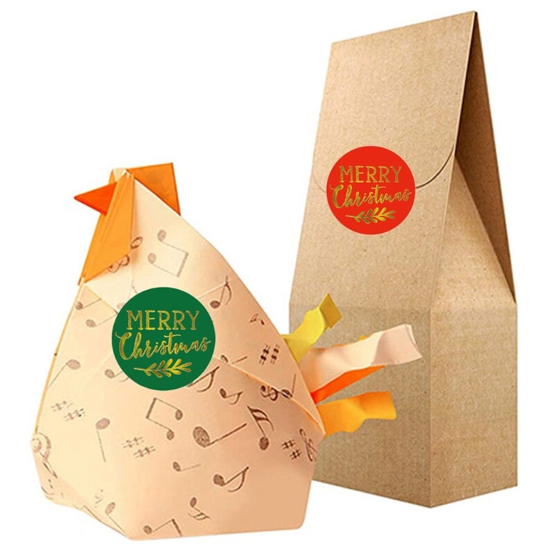 Cartoon Merry Christmas Wrapping Sticker Tabs Adhesive Round Label