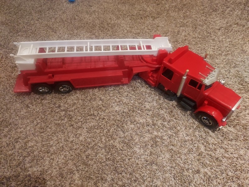 Gay Toy Co VTG Plastic Fire Engine semi truck extension ladder lift box USA red