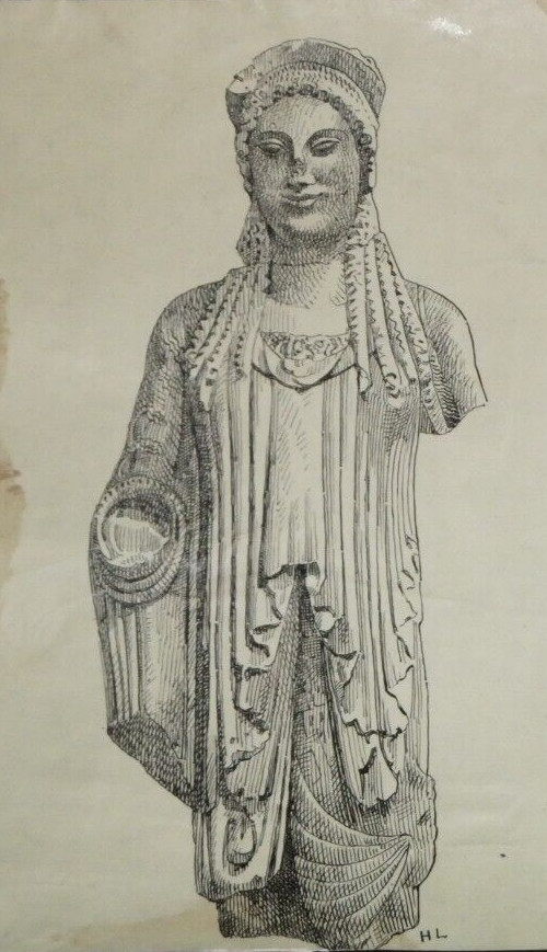 Henri Laffillee Dibujo Original Cartel Estatua ACRÓPOLIS VI Siglo