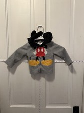 Disney Baby Mickey Mouse Fleece Embroidered Hoodie 6-9M Full Zip Mickey Ear Hood
