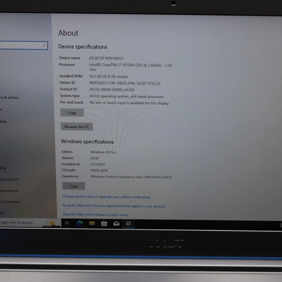 PC Portátil MSI WF65 10TH 15.6" i7-10750H 16GB RAM 512GB SSD NVIDIA Quadro P620 Foto 2 de 4