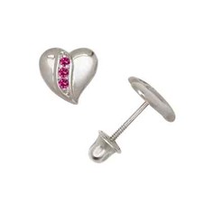 14K Solid White Gold CZ Heart Stud Screw Back Earrings Love Studs Birthday Gift