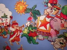 CARTOON LION Birthday Parade vtg gift wrapping-paper sheet 1970s alligator 