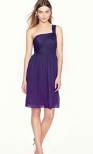 J Crew Purple Gathered Silk One Shoulder Dress Size 0