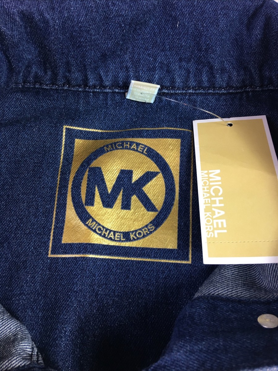 MICHAEL KORS Crop Denim Jacket Frayed Hem Blue Women's Sz