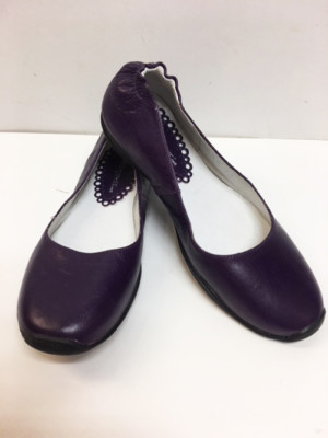 New Kid Express Children's Big Girl's Eggplant Purple Leather Ballet Flats Shoes
