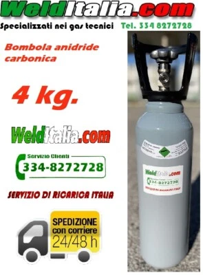 BOMBOLA CO2 ANIDRIDE CARBONICA ALIMENTARE GASATURA 4 KG. 5 LT CARICA PIENA