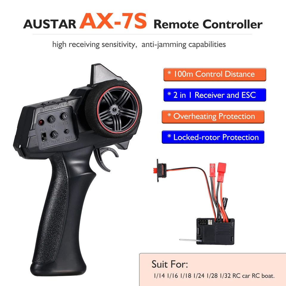 AUSTAR AX-7S 2.4G 3CH Transmitter Remote Controller For 1/14 1/16 1/28 Car N8F3 - Image 4 of 4
