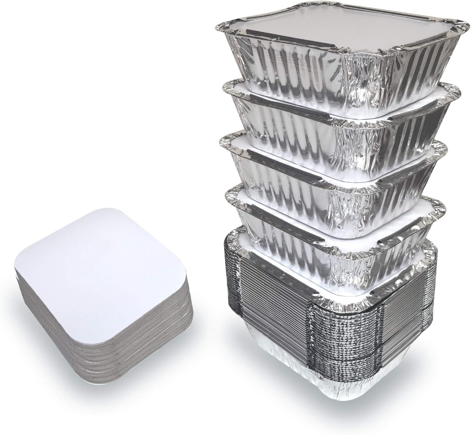 55 Pack - Small Foil Pans with Lids - Aluminum to Go Food Containers with Lids -