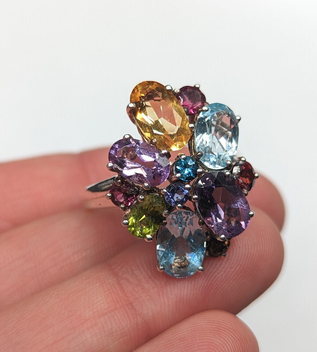 Sterling Silver 925 Multicolor Multi Gemstone Clu… - image 15