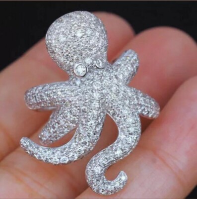 Women's Luxury Octopus Design Party Ring With Pave Set 3.69CT Simulated Sapphire