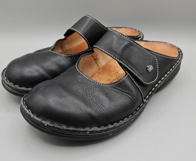 Finn Comfort Shoe Womens 37 D 6.5 Stanford Slip On Mary Jane Black Leather Wedge