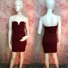 PRETTY LITTLE THING WINE RED TUBE/STRAPLESS PARTY DRESS SIZE UK 12 # ( SX19 )
