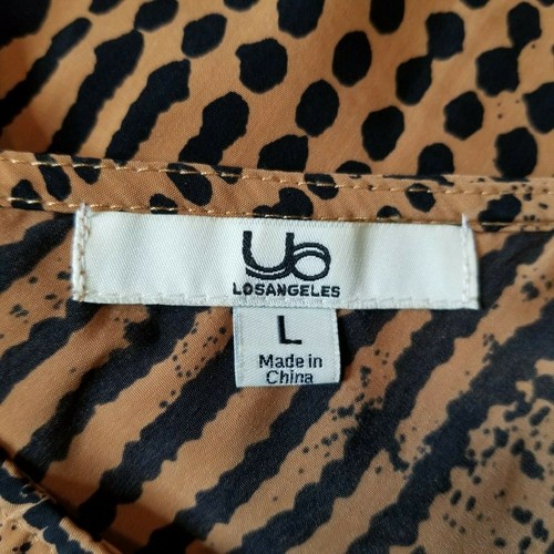 Ya Los Angles Womens Dress Sz Lg Tribal Print Brown Bk Open Back Shirred Waist - Picture 10 of 12