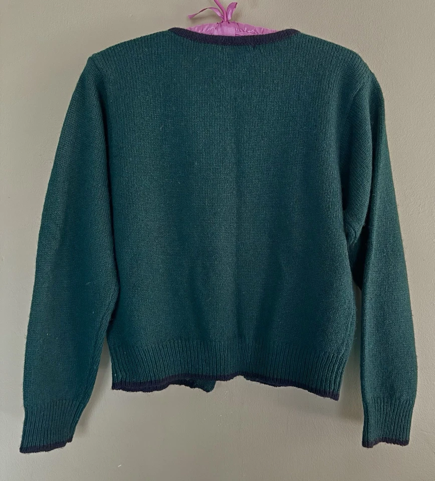 Винтажный ограниченный 100% шерсти кардиган зеленый и синий размер маленький - Изображение 4 из 4