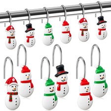 Yungyan 12 Pcs Christmas Shower Curtain Hooks Snowman Curtain Hangers Xmas De...