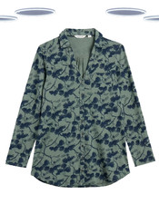 Ex White Stuff Women's Shirt - Long Sleeve Longline Anne Floral Print Green Mix
