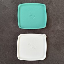 2 Tupperware Deckel 310 Gr 12,5 x 11,4cm weiß und grün für Gefrierbehälter