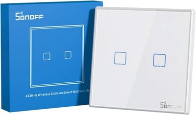 T2EU2C-RF Druckknopf 86 Typ Wandplatte Sticky 433MHz Wireless RF-Fernbedienun...