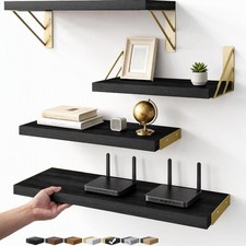 4 Set of 4 Floating Shelf Brackets, Black and Gold