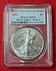 2021 $1 American Silver Eagle - Type 2 - PCGS MS70 First Day of Issue Flag Label